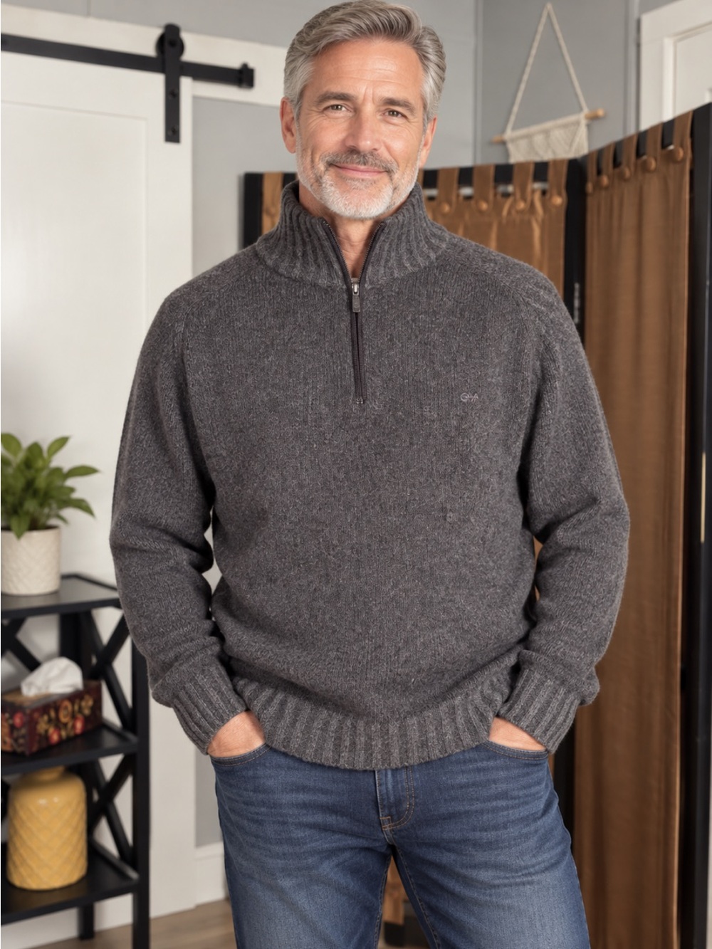 Men's Dark Gray Half-Zip Sweater Pullover